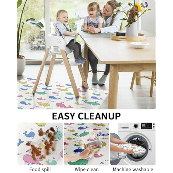 High Chair Splash Floor Mat, 51″Waterproof Washable Anti Slip Splash Mat with No Layering Design, Baby Mess Mat for Art/Crafts/Painting/Playtime, Table Cloth and Picnic Mat