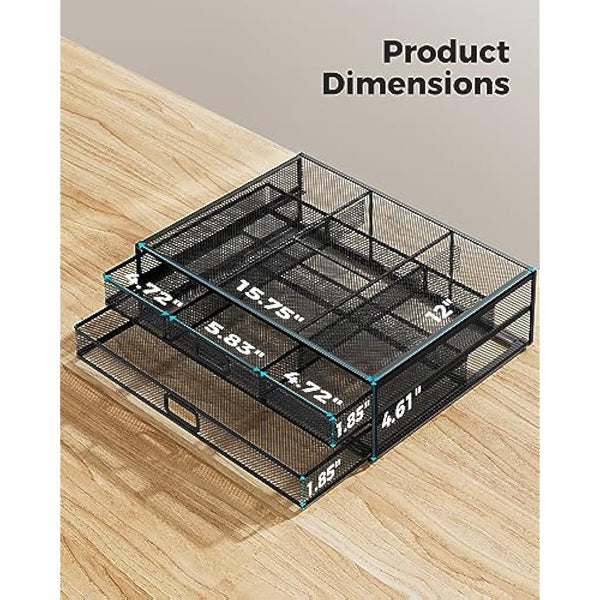 HUANUO Monitor Stand with 2 Storage Drawers - Metal Mesh Desk Organisers, Support Laptop, Notebook, PC, Monitor, Printer, Scanner up to 15 KG