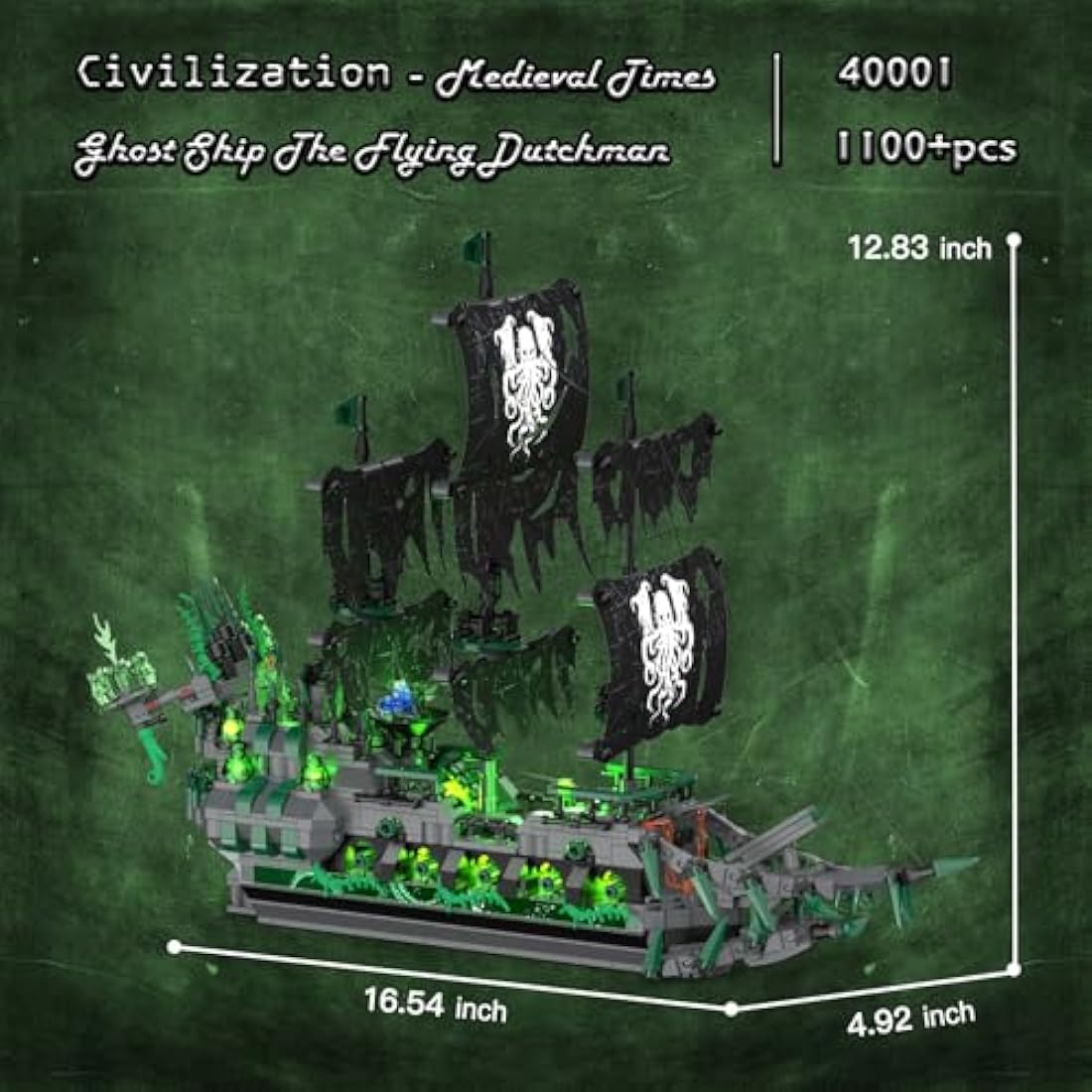 JMBricklayer Ghost Pirate Ship Building Block Toy with Lights, 40001 Flying Dutchman Brick Model to Build for Adults Men, Sail Boats Construction Toy Collection Decor Gifts for Childs 14+ (1100Pcs)