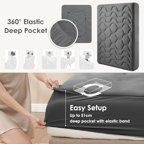 EHEYCIGA Memory Foam Mattress Topper Kingsize Bed, Gel Mattress Pad with Extra Deep Pocket, Breathable Mattress Cover, 150x200x3cm, Dark Grey