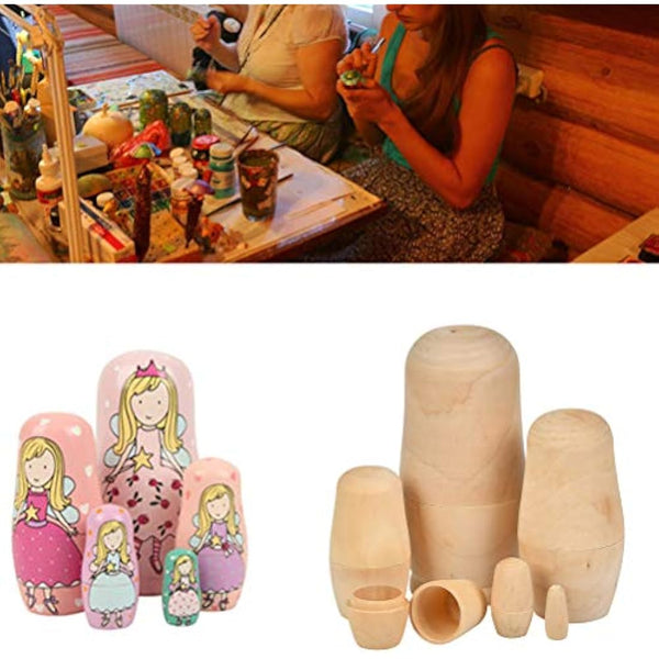 FOCCTS Wooden Nesting Dolls, Unpainted Russian Dolls, Set of 6 Russian Matryoshka Stacking Dolls Boys girls Toy Gift Decorations