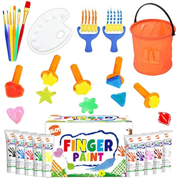 BLOT Kids Paint Kit Washable Finger Paint Set with Assorted Painting Brushes Sponges Palette for Toddlers Children Drawing Gift, Age 3+
