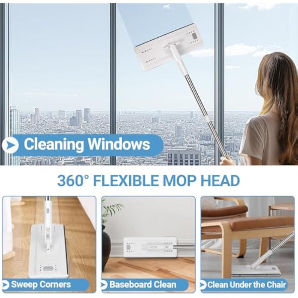 MASTERTOP Mop and Bucket - Hands-Free Floor Cleaner Mops with 5 Reusable Microfibre Mop Pads, 360° Rotating Flat Mops & Wet/Dry Cleaning System for Hardwood, Tile, Marble Floors - White