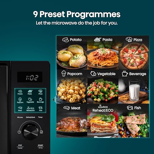 Hisense H23MOBSD1HUK 23 Litre 800W electronic Microwave with Auto Defrost, Digital Display, Smart Cook, Multi level cooking and Easy Clean- Black