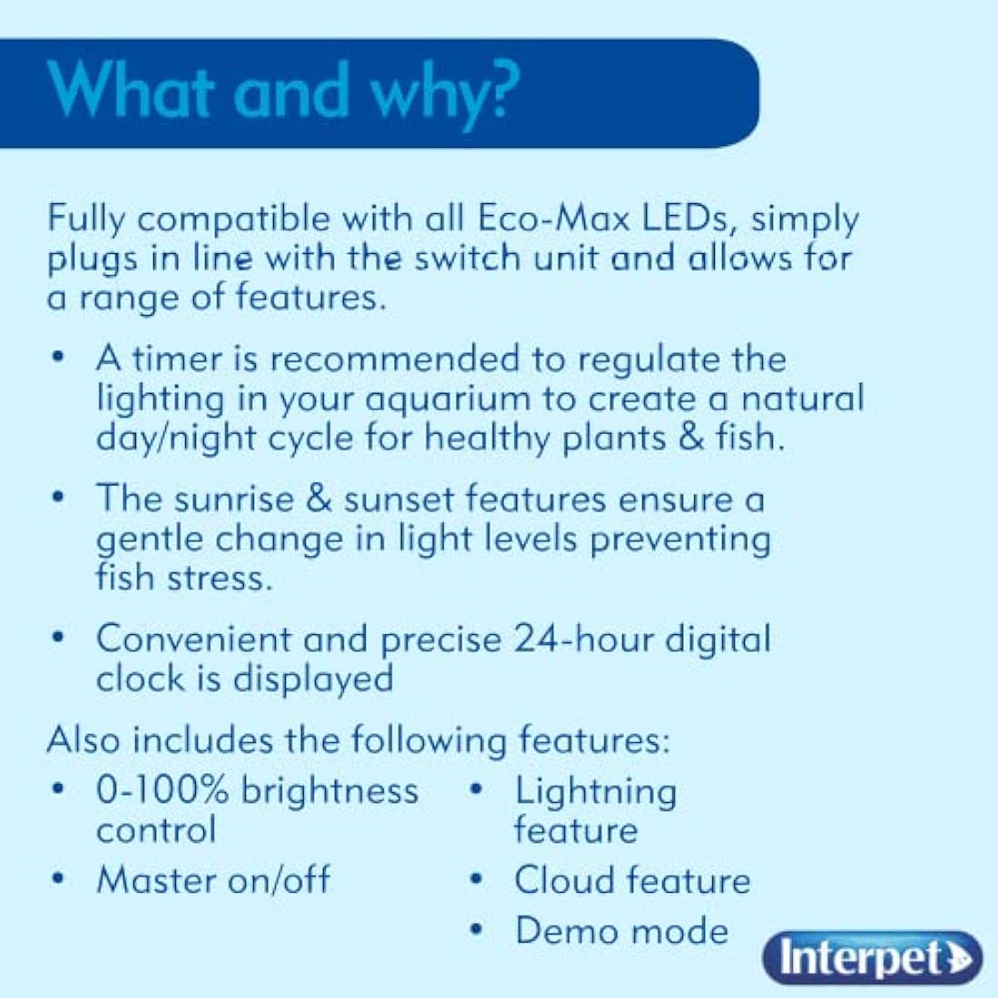 Interpet Digital Controller for Eco-Max LED Lighting, 24hr Digital Clock Display, Brightness Control, Sunrise, Sunset, Cloud Features, Fits of Eco-Max LED Light, Black