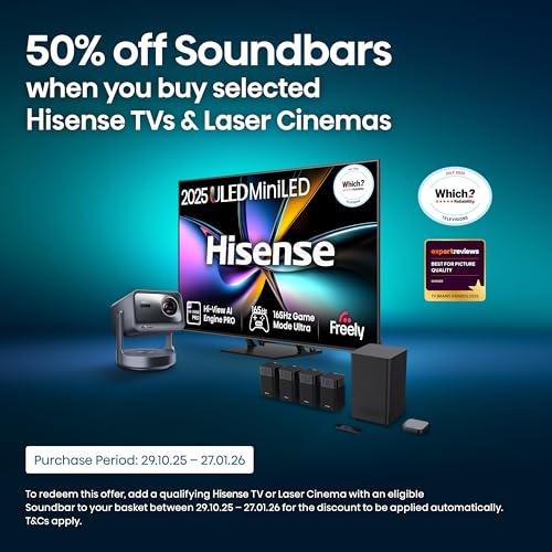Hisense AX5125H 5.1.2 Channel 500W Dolby Atmos Soundbar with Wireless Subwoofer& Up Firing Speakers& Turly Wireless Rear Speakers