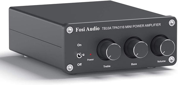 Fosi Audio TB10A 2 Channel Stereo Audio Amplifier Receiver, Mini Hi-Fi Class D Integrated TPA3116 Amp for Speakers 100W x 2, with Bass and Treble Control (with 24V UK Power Supply)