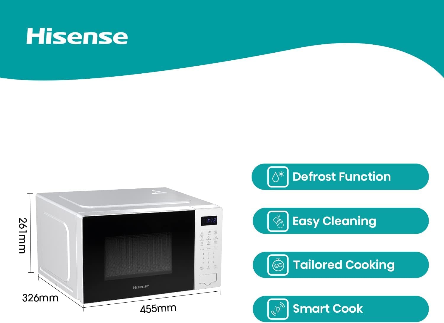 Hisense H23MOBSD1HUK 23 Litre 800W electronic Microwave with Auto Defrost, Digital Display, Smart Cook, Multi level cooking and Easy Clean- Black
