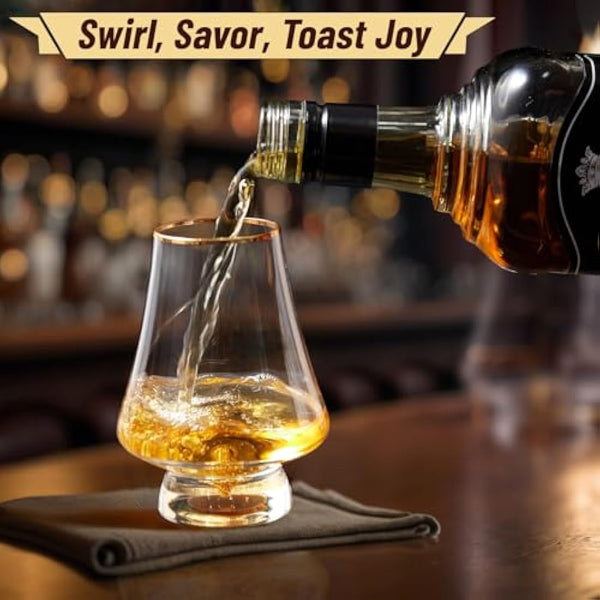 DUJUST Snifter Glass Set of 4 (8 oz), Crystal Whiskey Glasses with 24K Gold Leaf Flakes, Luxury Tasting Glasses for Brandy/Cognac/Bourbon/Tequila/Scotch, Snifter Gift Set, BPA-Free & Lead-Free