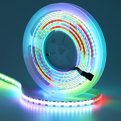 GOMING 5V 5M WS2812B COB LED Strip Light Individually Addressable 800 Pixels Dream Color IP20 Not Waterproof White PCB LED Strips for DIY