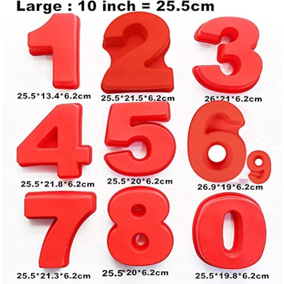 10 Inch 9 Pieces Large Size Number Moulds Baking Forms Silicone Cake Pan Number Cake Molds Tins 25.4cm