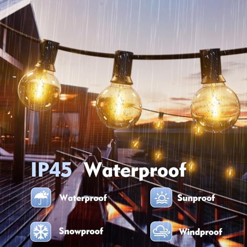 Yuusei Festoon Lights Outdoor Lights, 125FT/38M Garden Lights Mains Powered, IP45 Waterproof String Lights, 46+2 G40 LED Shatterproof Bulbs for Outside Fence Patio Gazebo Party Pergola