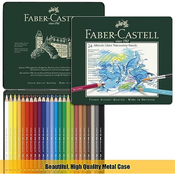 Faber-Castell A4 Watercolour Pad & Tin Of 24 Albrecht Dürer Watercolour Pencils - Art Set For Adult Colouring Books, Craft Supplies, Drawing, Sketching, Lightfast Pencils, Schools, Home, College…
