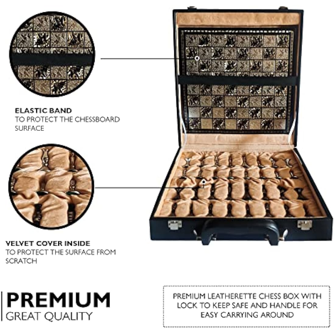 Guruji Divinity Collectible Tribal Warli Art Brass Chess Set in Leather Storage Box. (12 X 12 in)