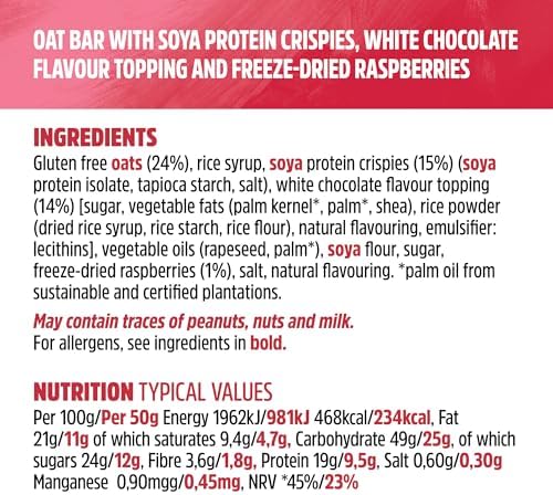 JB's Trek High Protein Flapjack White Chocolate Raspberry - Gluten Free - Plant Based - Vegan Snack - 50g x 36 bars