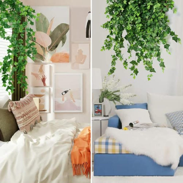 Ivy Artificial Garland Pack of 12 Green Fake Ivy Plants Ivy Vine for Garden Wedding Party Wall Decoration (2.2 m, with 12 Pieces Plant Clips, 30 m Cable Ties)