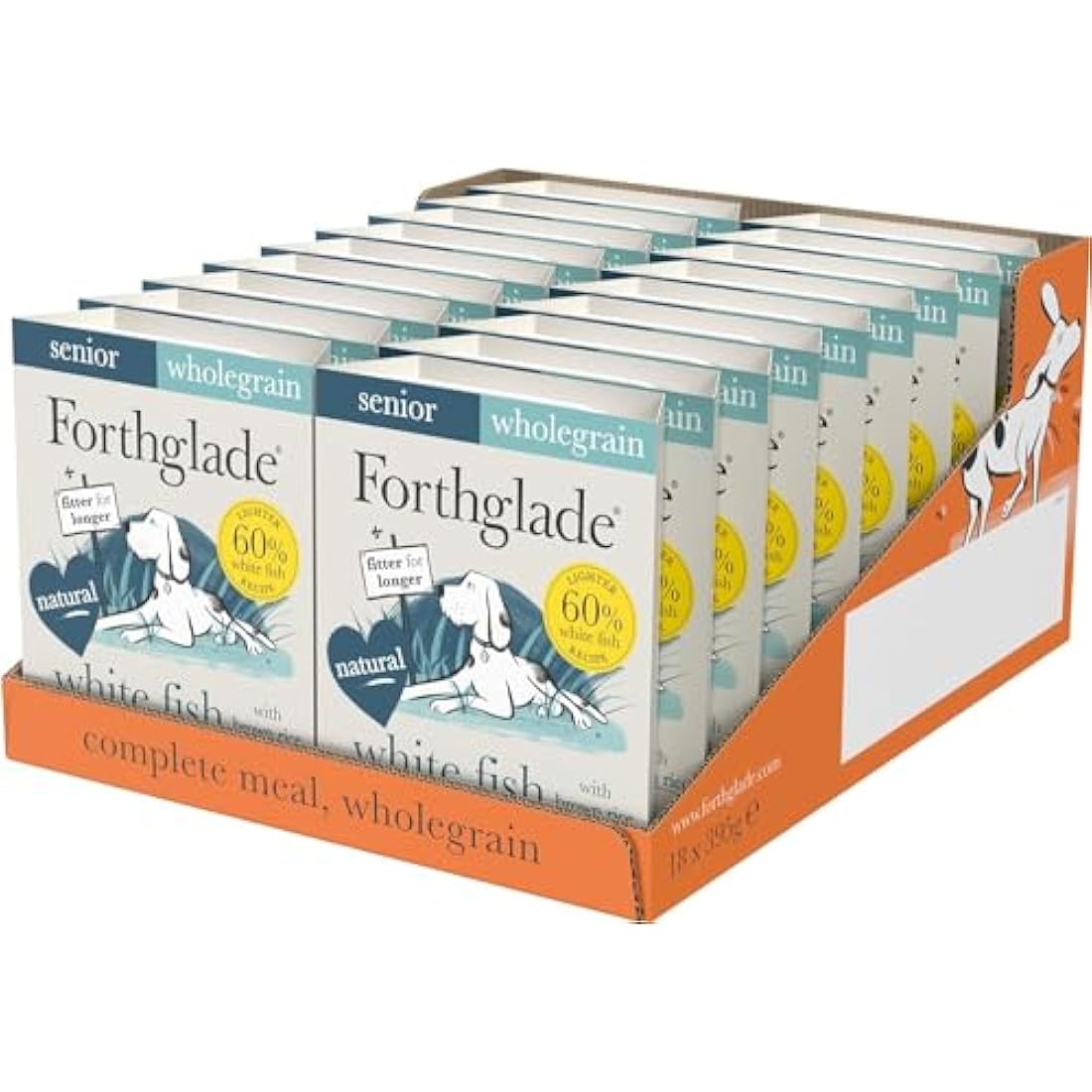 Forthglade Wet Dog Food (18 x 395g Trays) - Senior Dogs 7 Years+, Wholegrain & Hypoallergenic Dog Food, White Fish with Vegetables and Brown Rice, Stomach Sensitive Meals with Natural Ingredients