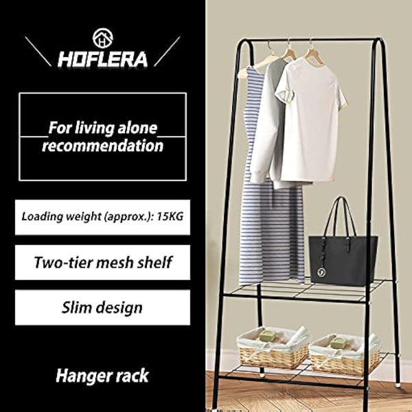 HOFLERA Clothes Rail Stand Garment Coat Rack with Metal Shelf, Frame for Bedroom, Saving Space Clothes Rail,1.5m(Black)