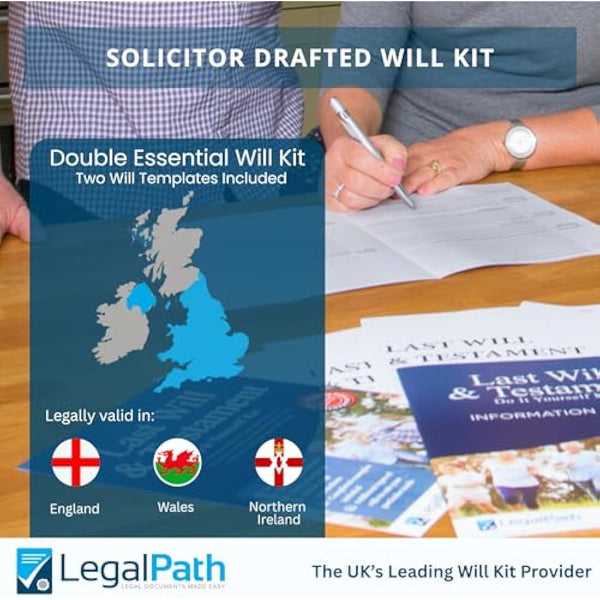 Double Pack Essential Last Will and Testament (DIY Will Kit UK) - Really Simple to Complete & Includes Comprehensive Guide 2025-26 Edition by LegalPath®