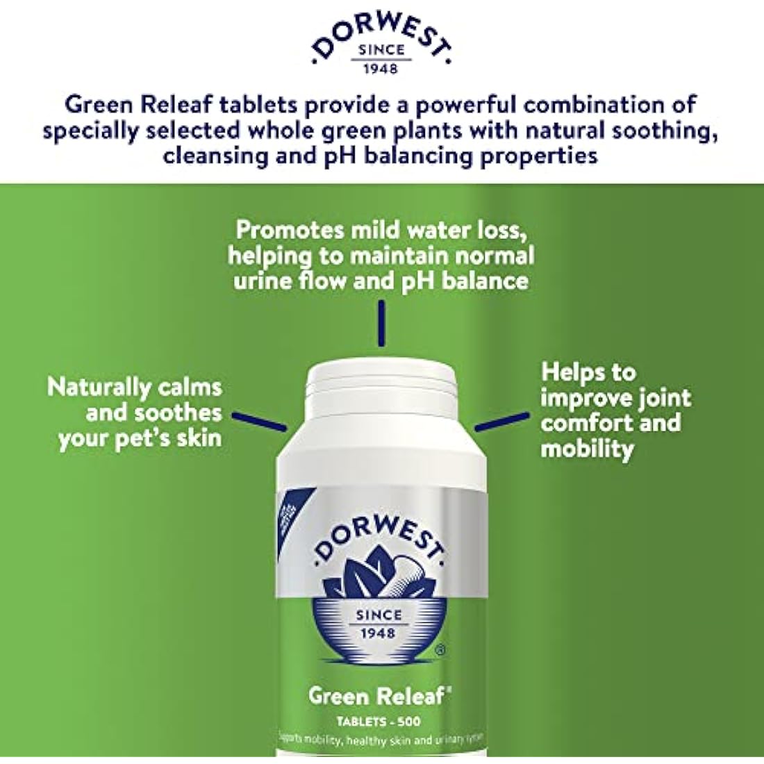 Dorwest Green Releaf Tablets, 500 Tablets, Natural Supplements for Dogs and Cats – For Healthier Skin, Joints, and Urinary Systems in Pets
