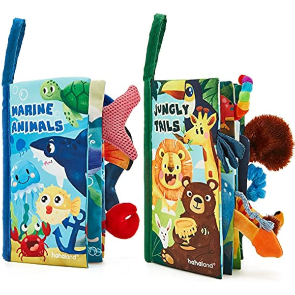 hahaland 2 Pcs Sensory Toys 0-6 Months Touch Feel Activity Soft Book with Squeaker, Crinkle Paper Essentials for Newborn 0 3 6 12 Months 1 Year olds Baby Boy Girls Gifts,Red,Medium