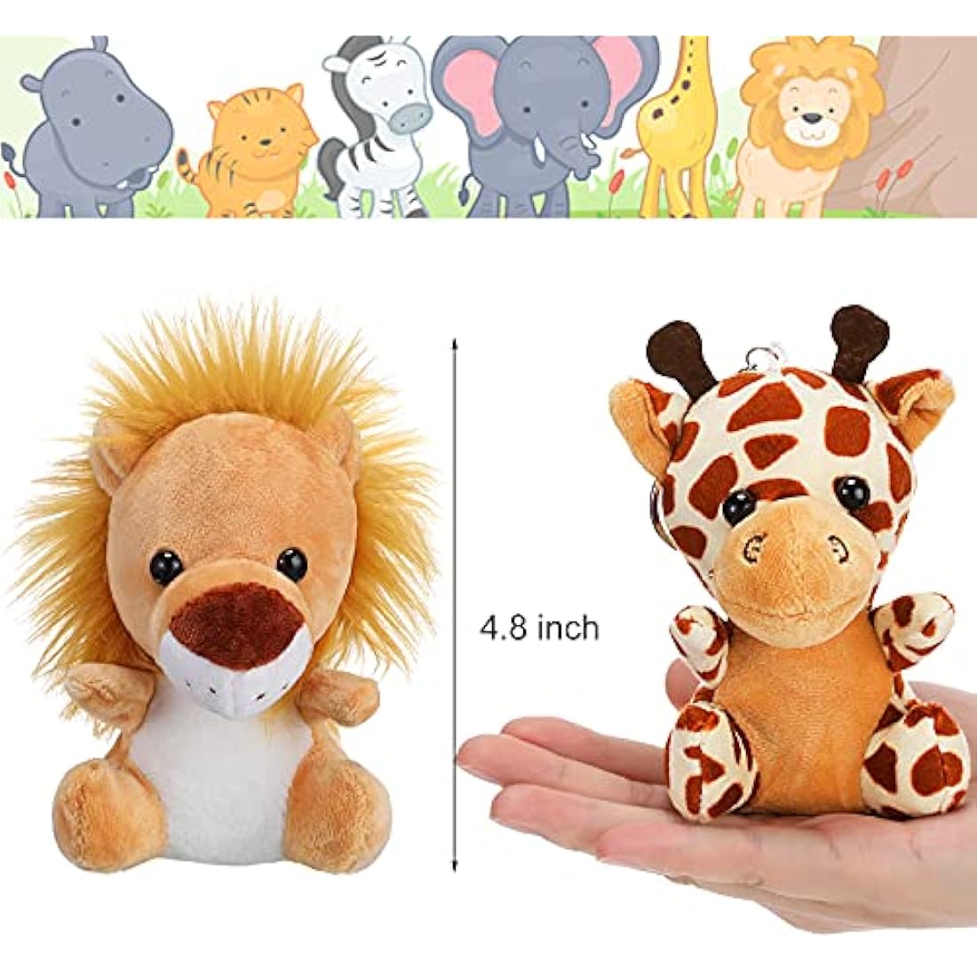 18 Pieces Small Safari Stuffed Animals 4.8 Inch Mini Jungle Animal Plush Toys Cute Zoo Stuffed Small Plush Set for Safari Themed Baby Shower Birthday Party Favors Teacher Student Award(Delicate Style)