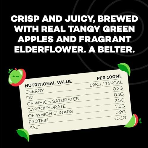 Hip Pop Kombucha, Apple & Elderflower, Low Calorie, 100% Natural, Vegan, Branding of Cans May Vary, 24 x 330 ml