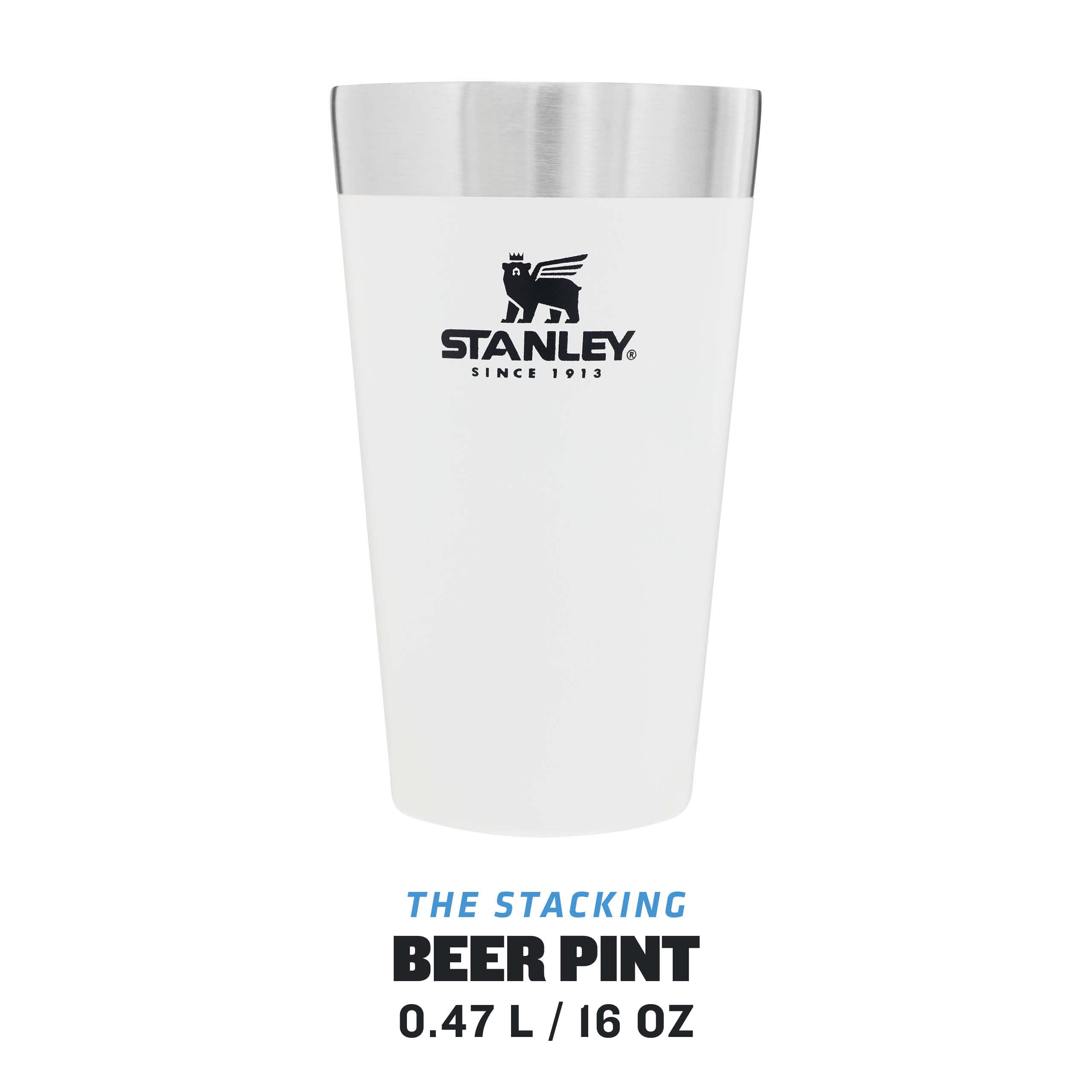 Stanley Adventure Stacking Beer Pint 0.47L - Travel Mug Keeps Drinks Cold For 4 Hours - Stainless Steel Thermal Cup - Stacks Infinitely - Double Wall Vacuum Insulation - Dishwasher Safe - Matte Black