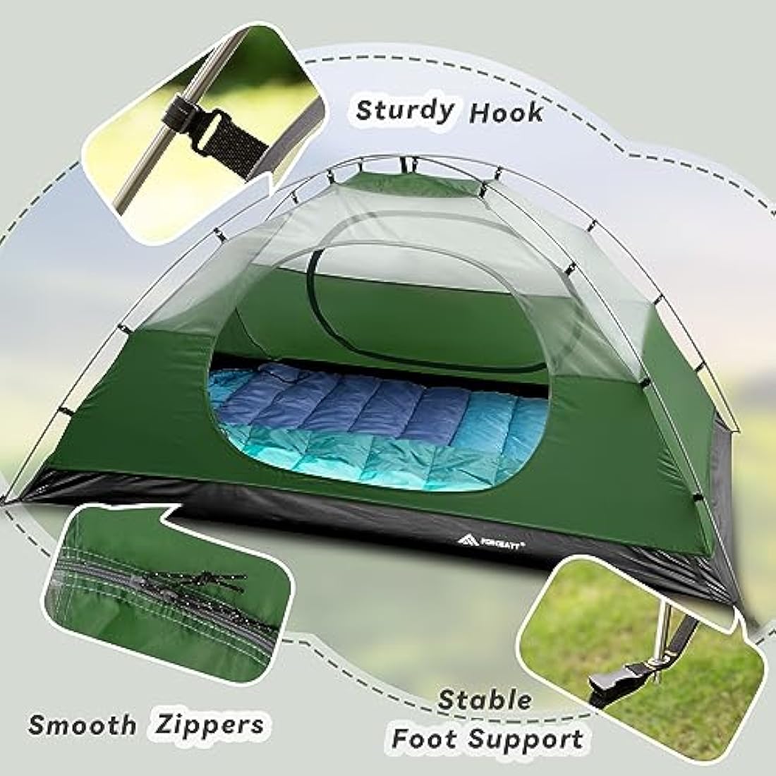 Forceatt Tent, 2-4 Man Tent for Camping, Easy Setup Lightweight Two Doors PU3000mm Waterproof Dome Tent, Windproof Instant Outdoor Tent Suitable for Traveling, Beach, Camping, Hiking, Mountaineering