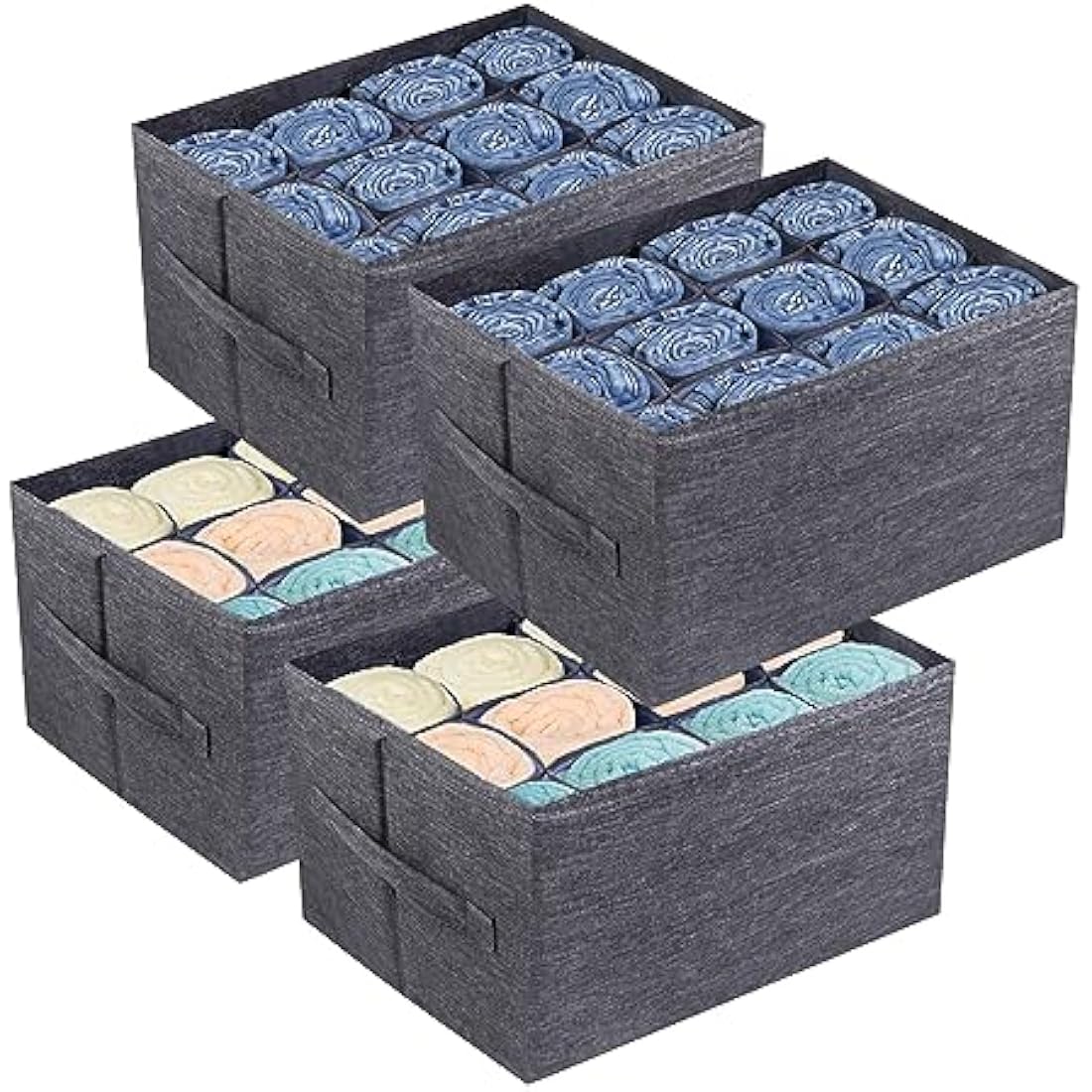 EASEVE 4 Pack Wardrobe Organiser Clothes Storage Boxes - 12 Cell Foldable Closet Shelf Drawer Dividers for Cupboard Organizer, Stackable Clothing Box for Jeans, Trouser, Pants, T-shirt, Sweater