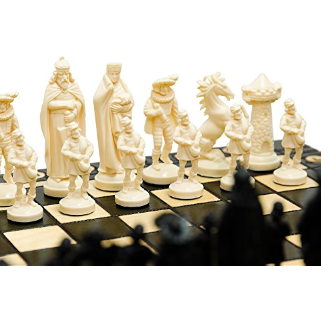 Master of Chess Wooden Chess Set with Pieces 42 cm / 16 in - Large Chess Board Game for Adults and Kids - Chrome-Plated and Weighted Plastic Pieces with Ornaments