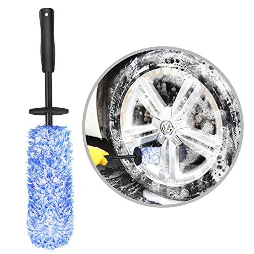 URAQT Car Wheel Brush, No Metal Wheel and Rim Detailing Brush, Car Wheel Cleaning Brush, Soft Dense Alloy Wheel Brush, Suitable for Wheels and Rims of Cars/Motorcycles/Bicycles (Black)