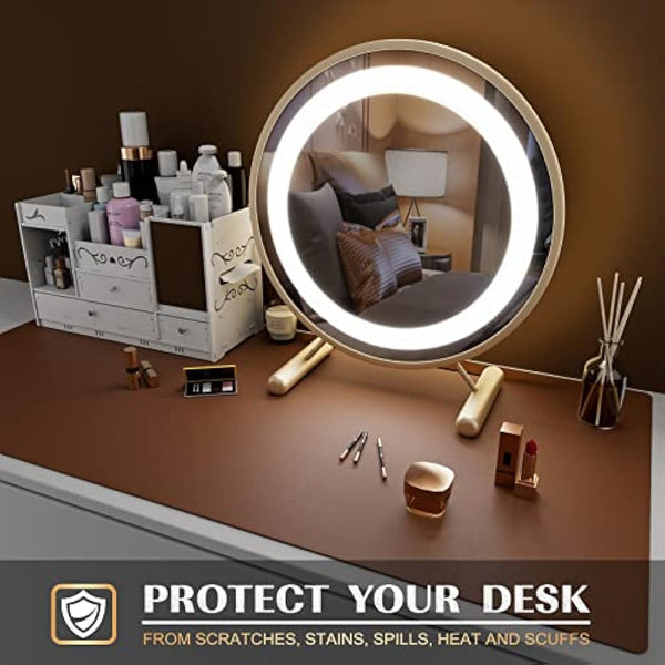 K KNODEL Small Office Leather Desk Mat, Mouse and Keyboard Pad, Computer and Laptop Mat, Desktop Protector and Cover, Writing Pad and Blotter (60x35cm, Brown)