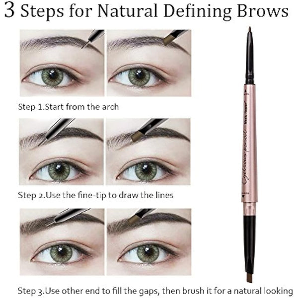 HeyBeauty Eyebrow Pencil with Brow Brush, Double Ended Eyebrow Pen, Automatic Makeup Cosmetic Tool Dark Brown 2 PCS