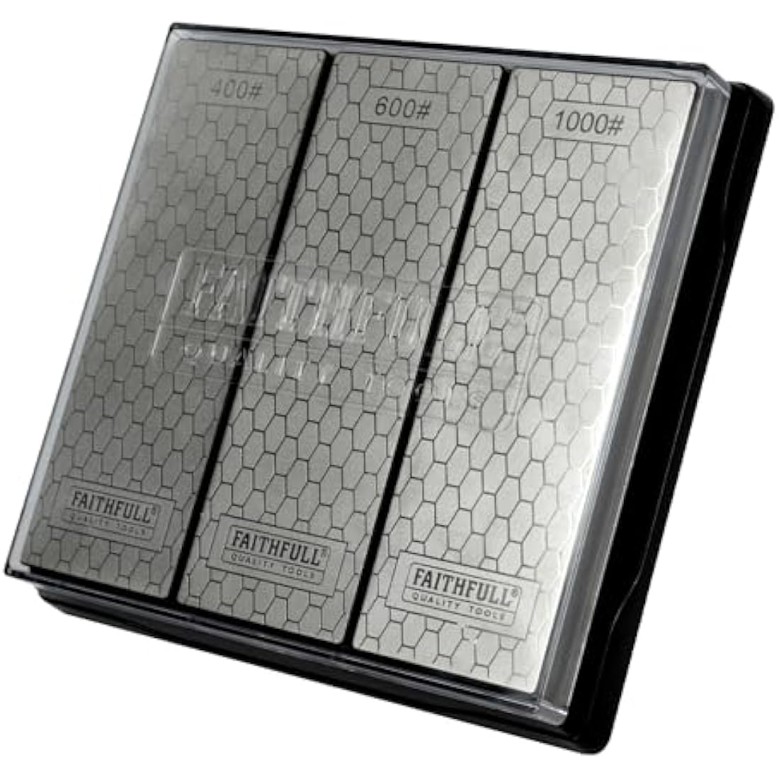 Faithfull Diamond Whetstone Sharpening Kit. 3 Stones: 400G Coarse, 600G Medium And 1000G Fine Includes Non Slip Base Unit