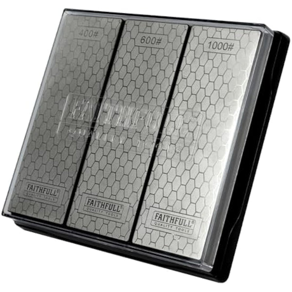Faithfull Diamond Whetstone Sharpening Kit. 3 Stones: 400G Coarse, 600G Medium And 1000G Fine Includes Non Slip Base Unit