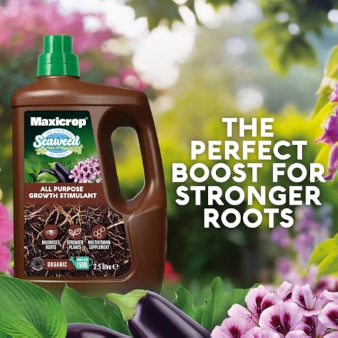 Maxicrop All Purpose Plant Growth Stimulant, 2.5L - Natural Seaweed Based Liquid Biostimulant - Multivitamin Boost for All Garden Plants - Strong Roots - Healthy Growth - Builds Resilient Crops