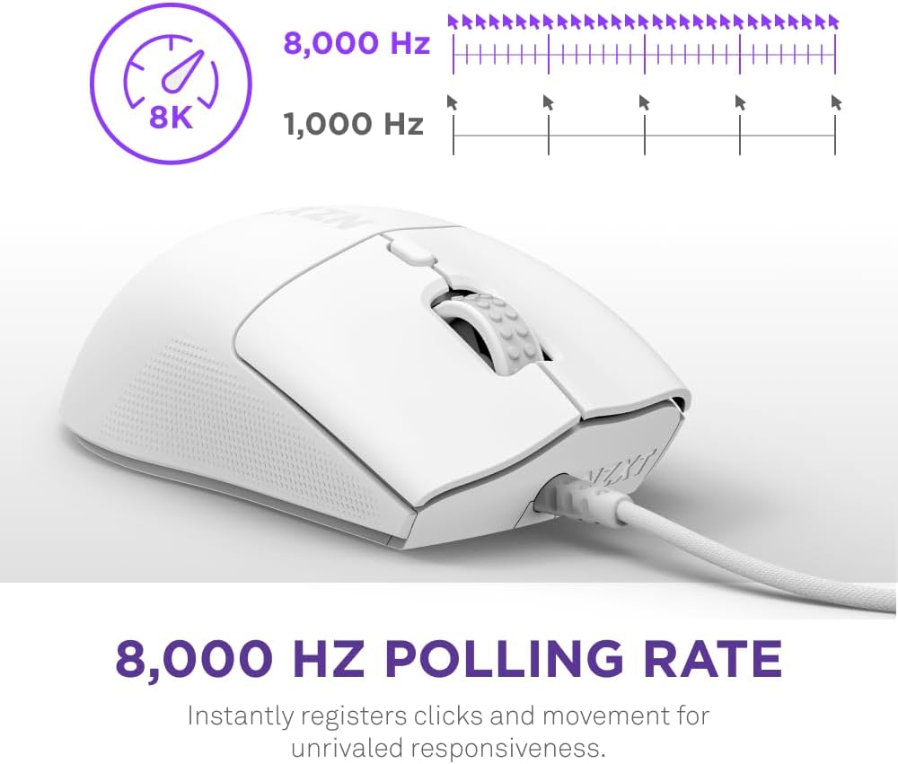 NZXT Lift 2 Ergo | Lightweight Ergonomic Wired Gaming Mouse | Lightweight 61 g Design | 8K Polling Rate | Optical Switches | 26K DPI Optical Sensor | 100% PTFE Feet | Black