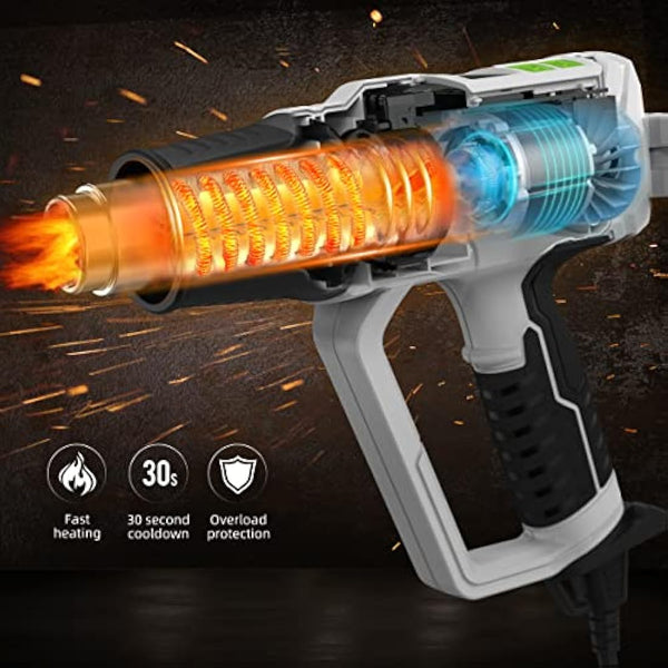 Heat Gun, Huepar Tools 2300W Professional Hot Air Gun 50℃-660℃ with Large Digital LCD Display Industrial Hot Air Gun Kit Variable Temp. Control, with 10 Accessories and Carry Case, Gift for Women, Men