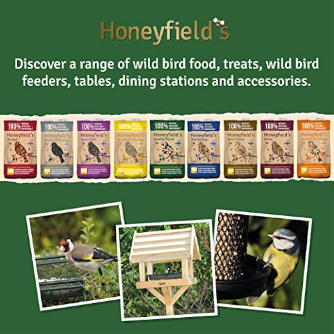 Feeding Station, Heavy Duty Bird Feeding Station with Three Hooks for Hanging Feeders, Easy to Assemble, Great for Any Garden or Outdoor Area - Honeyfield's (188x47cm), Black