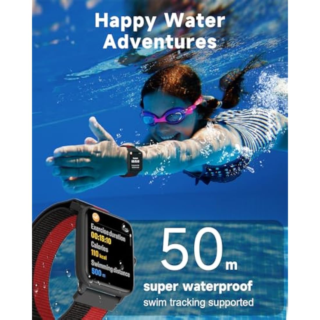 BIGGERFIVE Kids Smart Watch, Fitness Tracker Watch Pedometer, Heart Rate, 5ATM Waterproof, Sleep Monitor, Alarm Clock, Calorie Step Counter, Puzzle Games, 1.5" HD Touch Screen for Boys Girls Ages 5-14