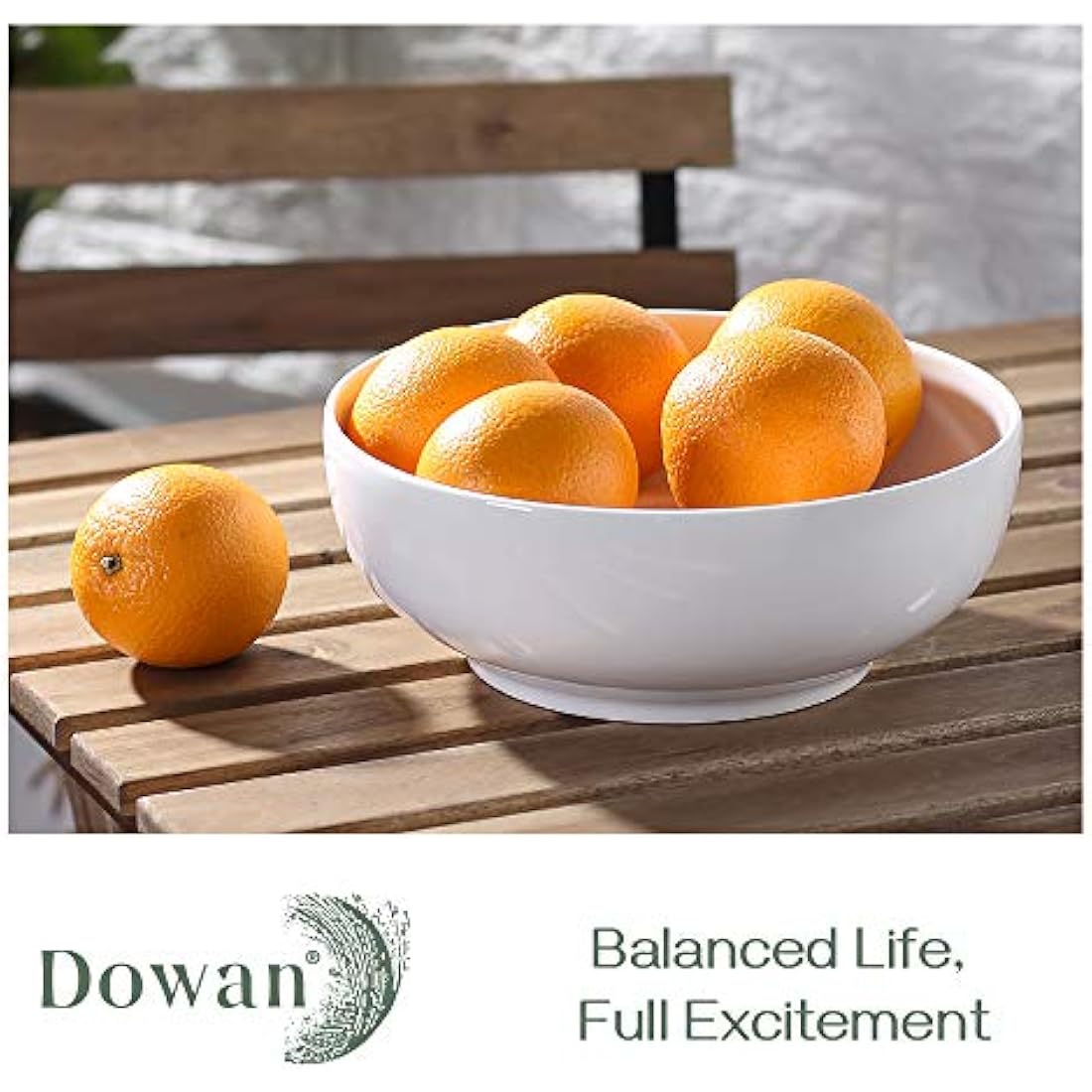 DOWAN Large Serving Bowls, 2700ml Solid Salad Bowls, Φ24cm Ceramic Pho Bowls Set of 2, White Serving Dishes for Dinner Parties, Microwave & Dishwasher Safe, Stackable, Easy Clean