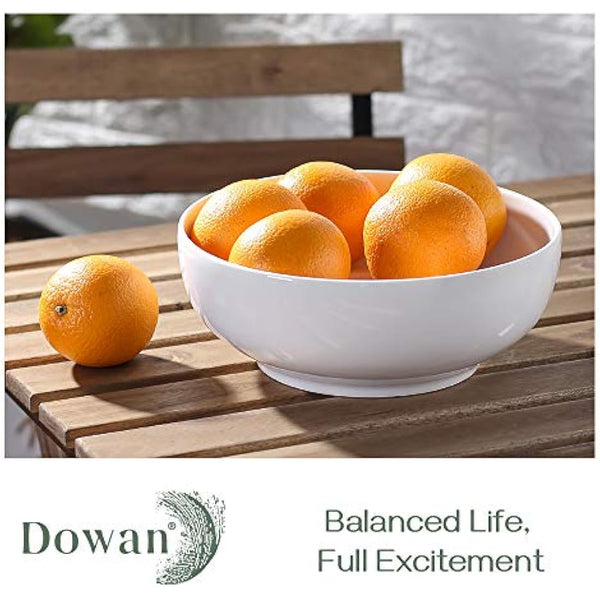 DOWAN Large Serving Bowls, 2700ml Solid Salad Bowls, Φ24cm Ceramic Pho Bowls Set of 2, White Serving Dishes for Dinner Parties, Microwave & Dishwasher Safe, Stackable, Easy Clean