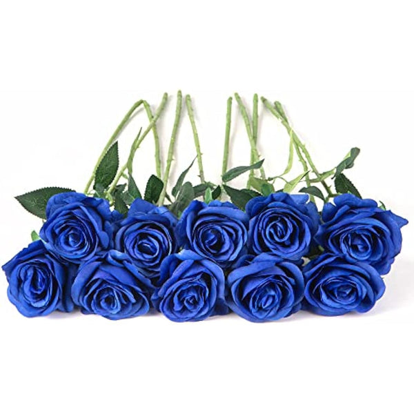 Flojery 10pcs Royal Blue Silk Roses Artificial Rose Flowers Long Stem for DIY Wedding Bouquet Table Centerpiece Home Decor (Royal Blue)