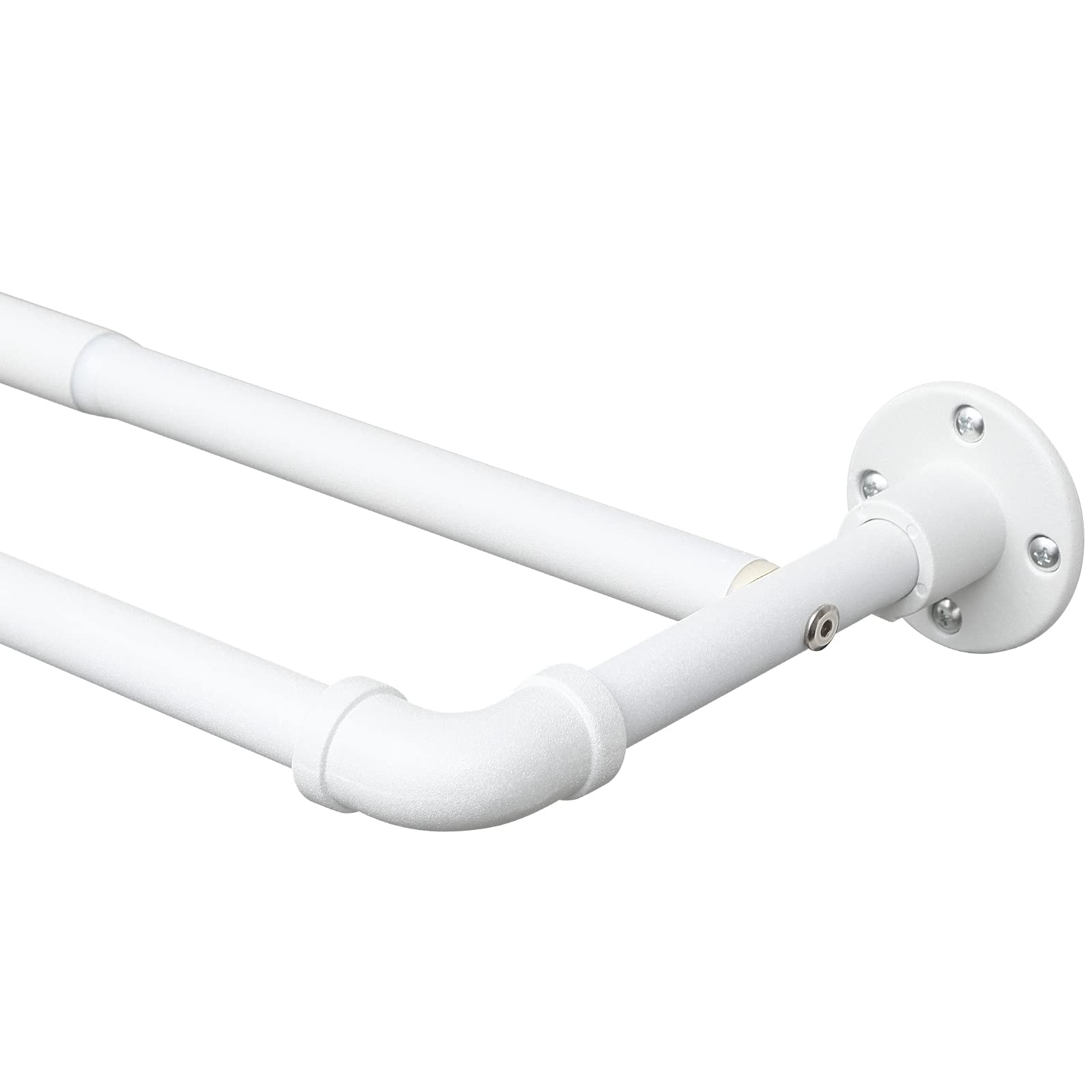 Harrms Industrial Double Curtain Pole, Curtain Poles for Eyelet Curtains, Matt White, 74-236cm, Extendable Metal Curtain Rod Blackout Room Darkening