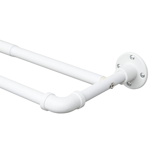 Harrms Industrial Double Curtain Pole, Curtain Poles for Eyelet Curtains, Matt White, 74-273cm, Extendable Metal Curtain Rod Blackout Room Darkening