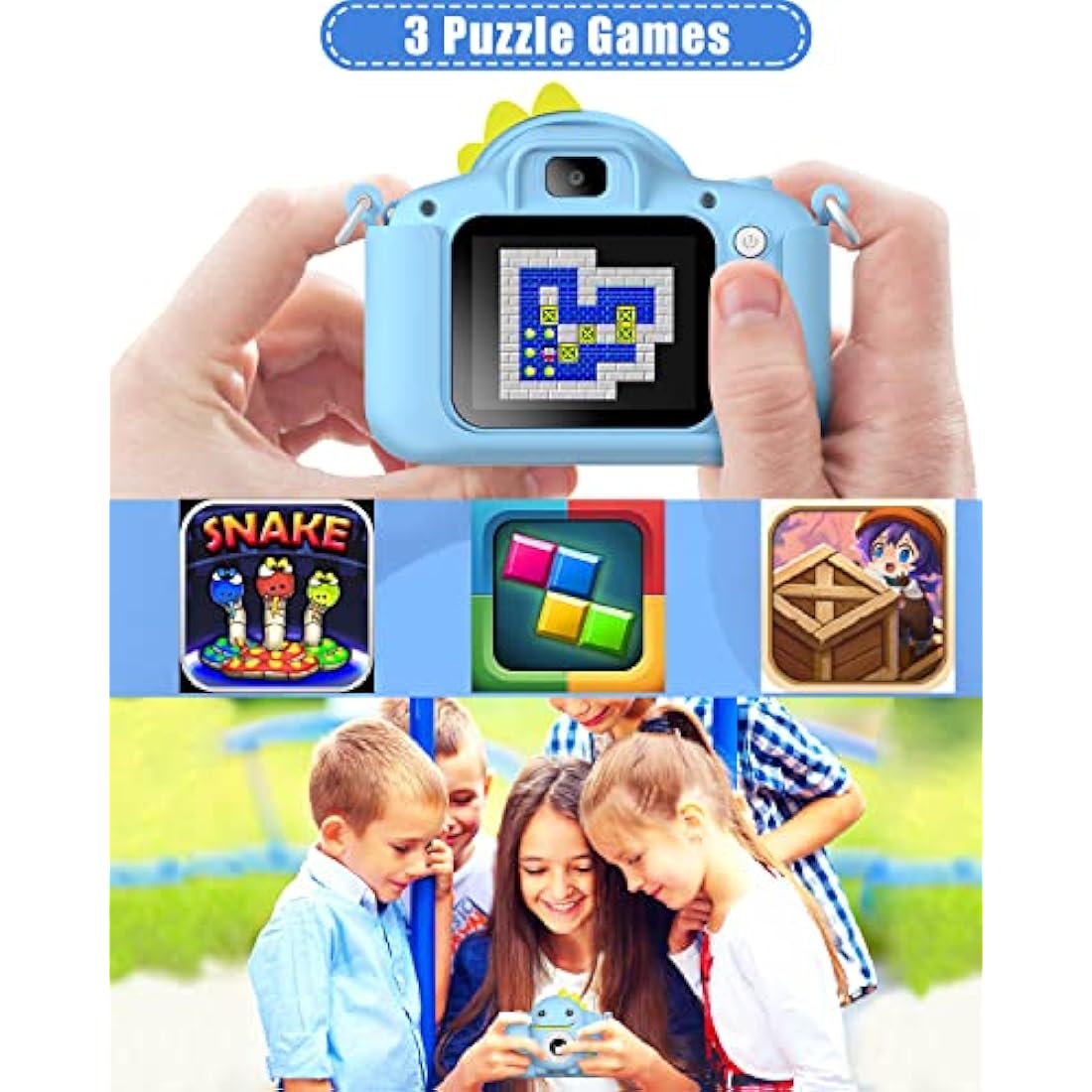 Hangrui Kids Camera, 20MP Kids Digital Dual Lens Cameras with Silicone Case 2.0 Inch IPS Screen 1080P Video Camcorder, 32GB Card,Shockproof Childrens Camera Toy for Boys & Girls Age 3-12(Blue)
