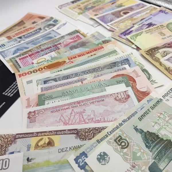 IMPACTO COLECCIONABLES World Currency Collection – 50 Uncirculated Banknotes from 50 Countries, No Duplications, with Certificate of Authenticity – Old Paper Money for Collectors, Schools, & Museums
