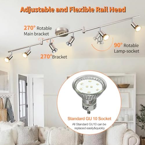 DINGLILIGHTING LED Ceiling Spotlight, 6-Way Rotatable, Matt Nickel Finish, 6x4W GU10 LED Bulbs (400LM, 3000K), For Kitchen, Living Room, Bedroom