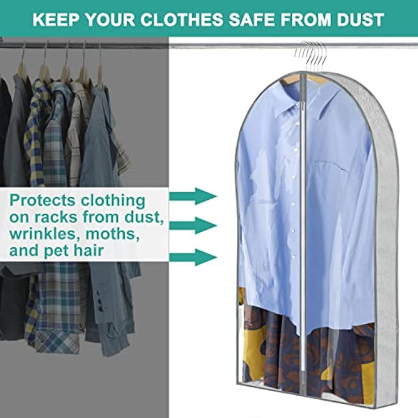 ZSURLUX Garment Bags for Clothes 60 x 100cm 2Pack, Moth Proof Clothes Covers with Zip, Hanging Storage Protector Bags for Wardrobe, Travel, Suitable for Suit, Coat, Jackets, Jumpers,etc. Grey